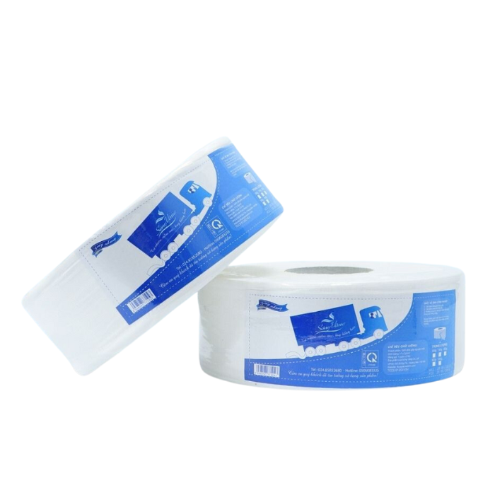 giấy vệ sinh cuộn lớn 2 lớp xanh