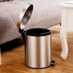 Thùng rác inox chân đạp giảm chấn dáng tròn