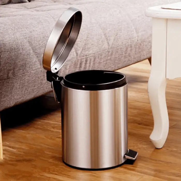 Thùng rác inox chân đạp giảm chấn dáng tròn Thùng rác inox chân đạp giảm chấn dáng tròn