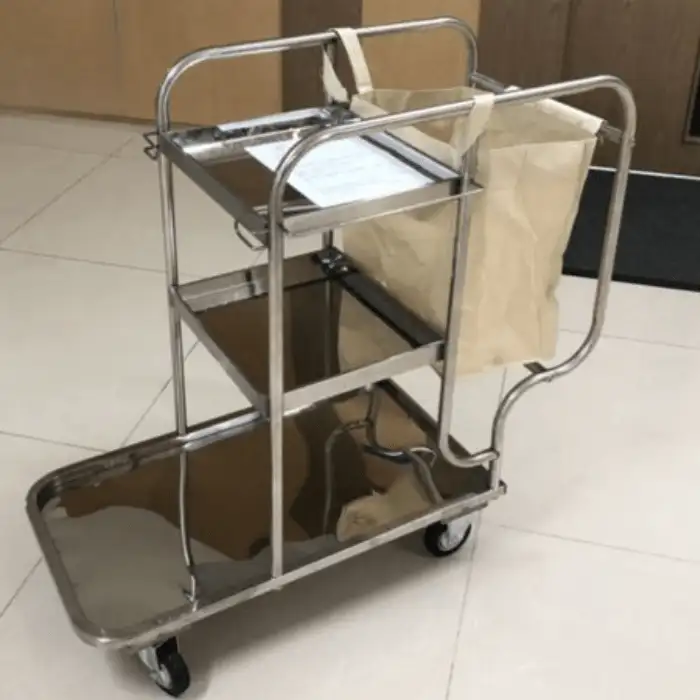 Xe đẩy dọn vệ sinh khách sạn 3 tầng inox E23-H Xe đẩy dọn vệ sinh khách sạn 3 tầng inox E23-H