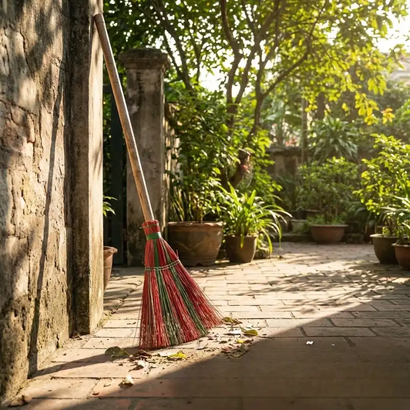 Chổi chiếu quét sân nhà cán gỗ dài 145cm Chổi chiếu quét sân nhà cán gỗ dài 145cm